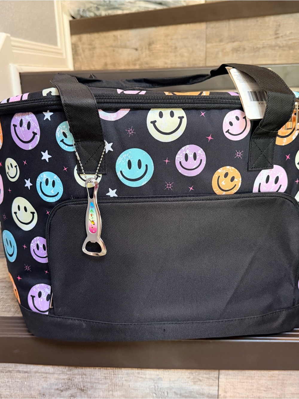 NWT Smiley Face Insulated Cooler Bag in Black with Multicolor Smiles